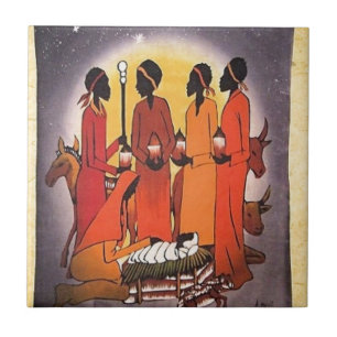Azulejo De Cerâmica Cena africana da natividade do Natal