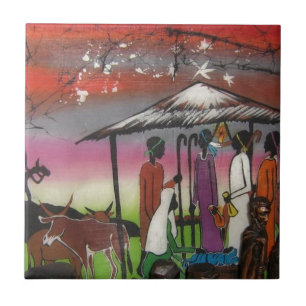 Azulejo De Cerâmica Cena africana da natividade do Natal