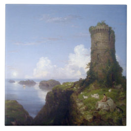 Azulejo De Cerâmica Cena Costeira Italiana com Torre Arruinada