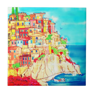 Azulejo De Cerâmica Cena da Costa Italiana Contemporânea