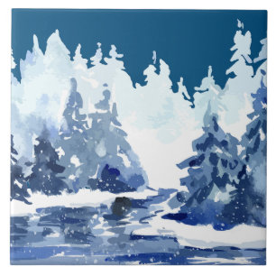 Azulejo De Cerâmica Cena da Floresta de Inverno