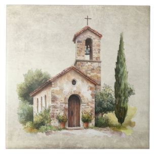 Azulejo De Cerâmica Cena da Igreja Italiana Rústica da Toscana