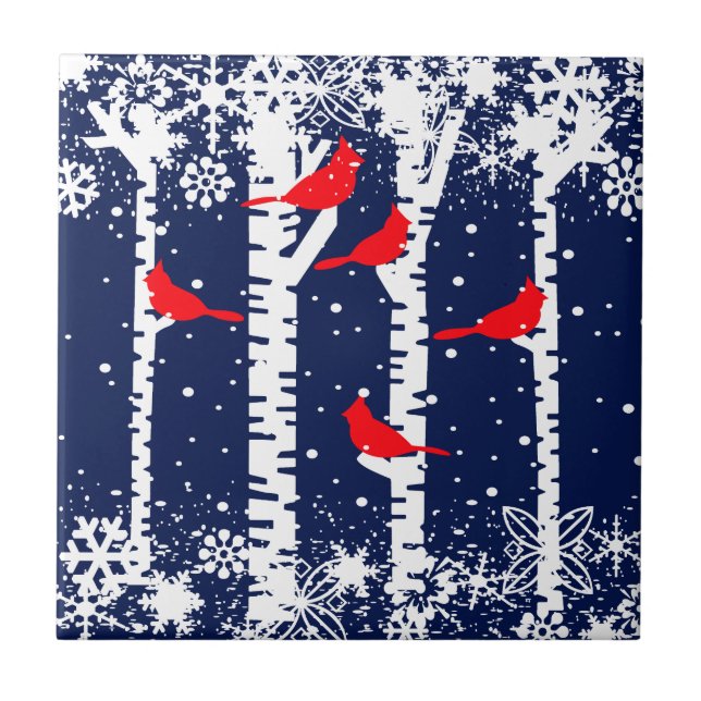 Azulejo De Cerâmica Cena de Cardeal de inverno (Frente)