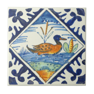 Azulejo De Cerâmica Cena de Duck Delft Neerlandesa Colorida Repro