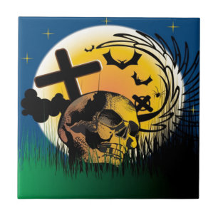 Azulejo De Cerâmica Cena de Halloween Assombrada