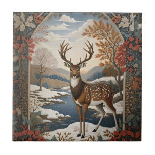 Azulejo De Cerâmica Cena de inverno de veados Elegante