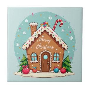 Azulejo De Cerâmica Cena de Natal da Casa de Biscoito de Gengibre Capr