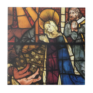 Azulejo De Cerâmica Cena de Natal Vintage em Vidro Colorido