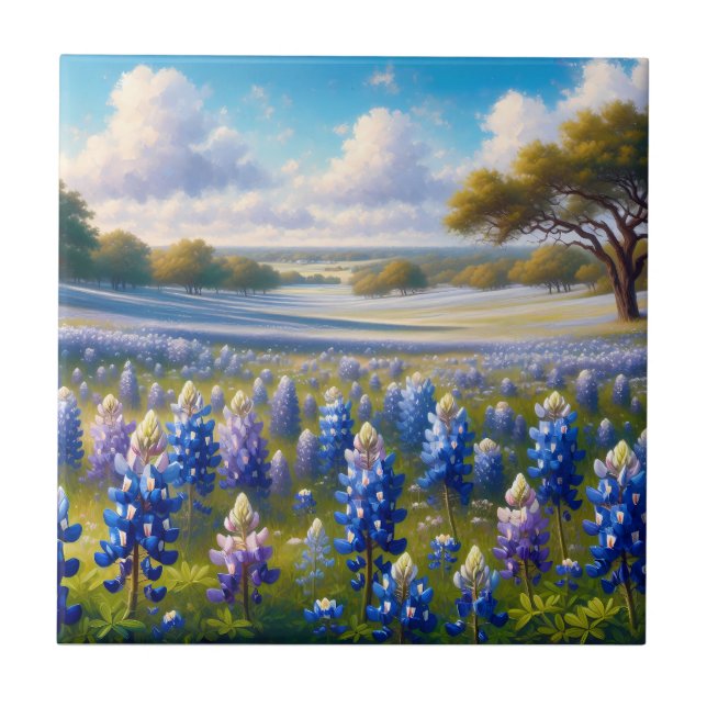 Azulejo De Cerâmica Cena de Prado de Bluebonnet do Texas (Frente)