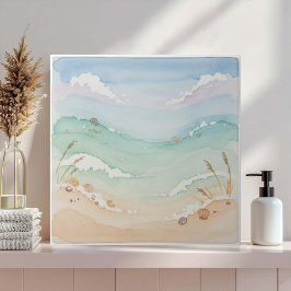 Azulejo De Cerâmica Cena de Praia com Aquarela Suave ID1207