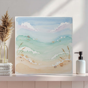 Azulejo De Cerâmica Cena de Praia com Aquarela Suave ID1207