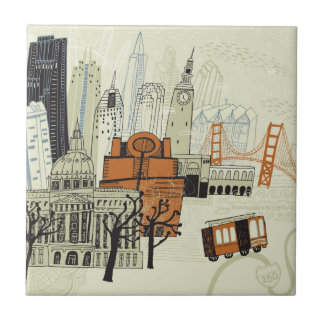 Azulejo De Cerâmica Cena de San Francisco do Doodle