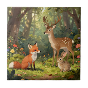 Azulejo De Cerâmica Cena Florestal de Animais da Floresta Adoráveis
