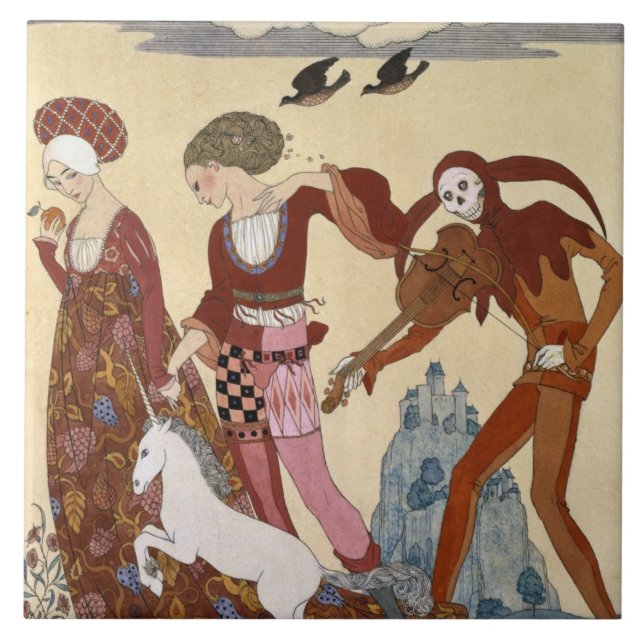 Azulejo De Cerâmica Cena medieval por Georges Barbier (Frente)