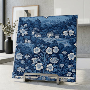Azulejo De Cerâmica Cenário Botânico Floral Francês Azul Toile De Jouy