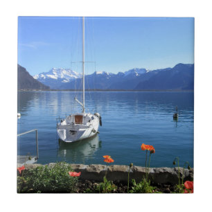 Azulejo De Cerâmica Cenário do lago geneva, Montreux, suiça