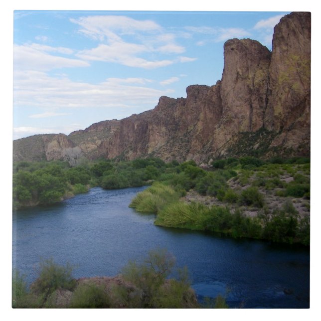 Azulejo De Cerâmica Cenário do Lago Saguaro (Frente)