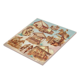 Azulejo De Cerâmica Cenas de Cavalo Ranch da Cowgirl Ocidental