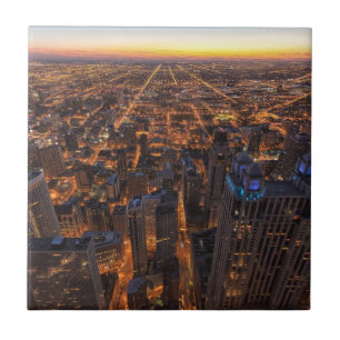 Azulejo De Cerâmica Centro de Chicago no por do sol