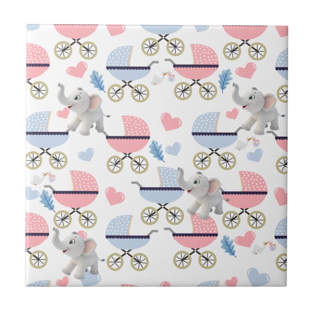 Azulejo De Cerâmica Ceramic Tile Baby Stroller Stork Elephant  (Frente)