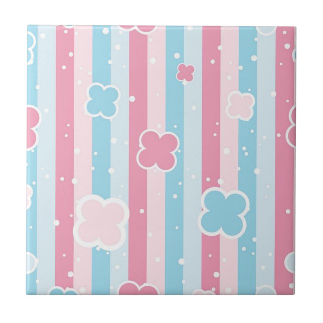 Azulejo De Cerâmica Ceramic Tile  Blue Pastel Stripe  (Frente)