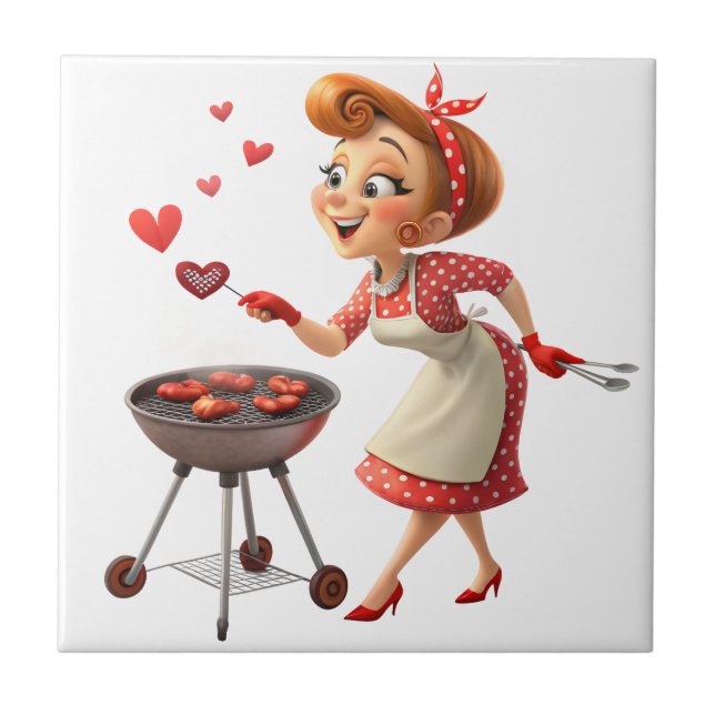 Azulejo De Cerâmica Ceramic Tile Cooking Love Red Hearts  (Frente)