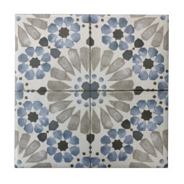 Azulejo De Cerâmica Ceramic Tile - Floral Designer Blue Grey Replica