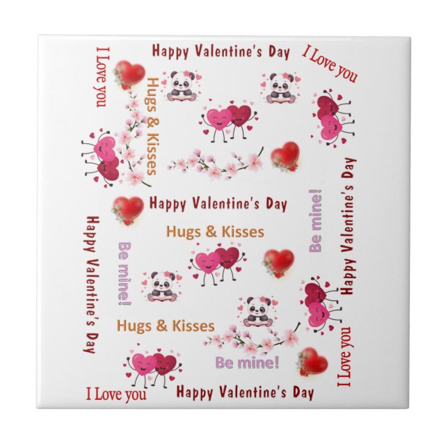Azulejo De Cerâmica Ceramic Tile Happy Valentine's DayLove Red Hearts  (Frente)