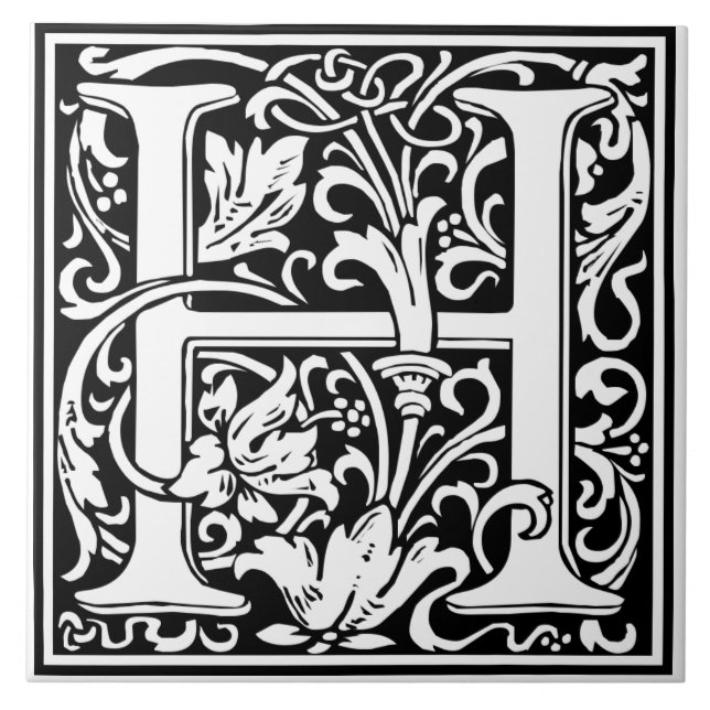 Azulejo De Cerâmica Ceramic Tile - Monogram Alphabet H black White (Frente)