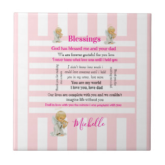 Azulejo De Cerâmica Ceramic Tile Pink & White Stripe Blessings