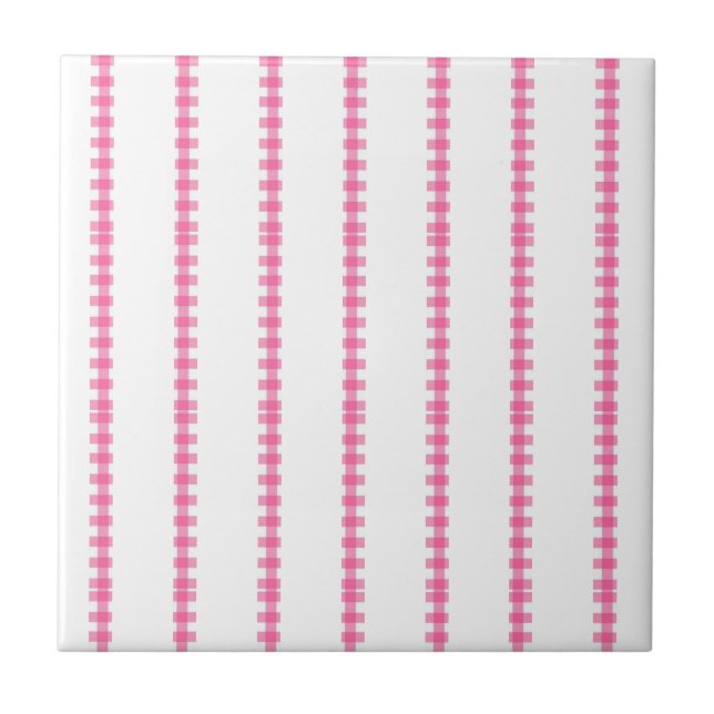 Azulejo De Cerâmica Ceramic Tile Pink & White Stripe Square (Frente)