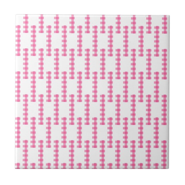 Azulejo De Cerâmica Ceramic Tile Pink & White Stripe Square (Frente)