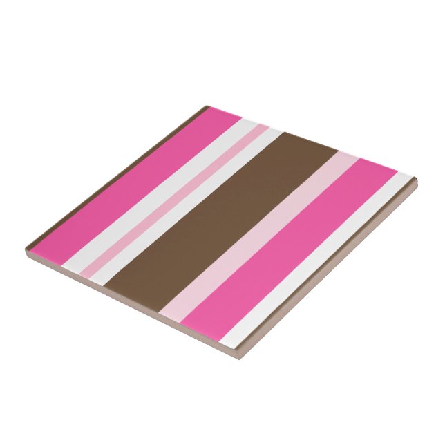 Azulejo De Cerâmica Ceramic Tile Stripe Chic Brown & Pink Stripe (Lateral)