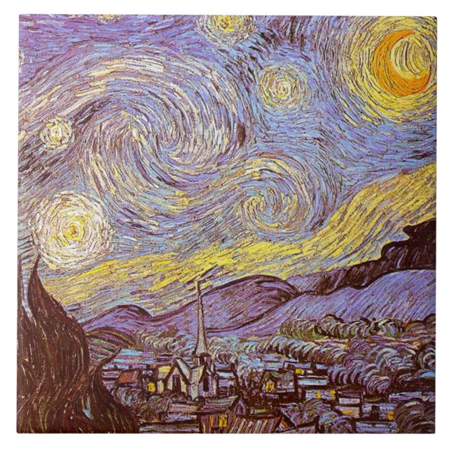 Azulejo De Cerâmica Cerâmica da noite estrelado de Van Gogh (Frente)