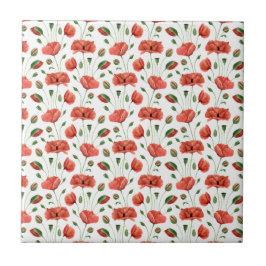 Azulejo De Cerâmica Cerâmica de Papoula Vermelha Aquarela Flor Silvest