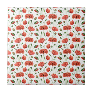 Azulejo De Cerâmica Cerâmica de Papoula Vermelha Aquarela Flor Silvest