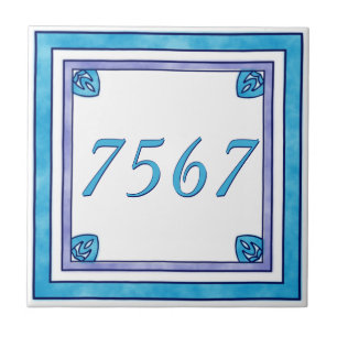Azulejo De Cerâmica Cerceta e número da casa pequeno roxo