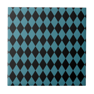 Azulejo De Cerâmica Cerceta e preto do Harlequin