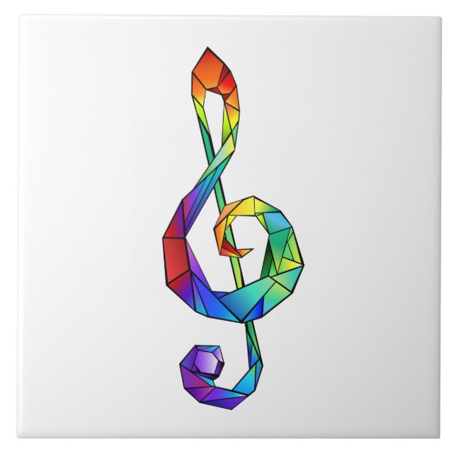 Azulejo De Cerâmica Cérebro de chave musical arco-íris (Frente)