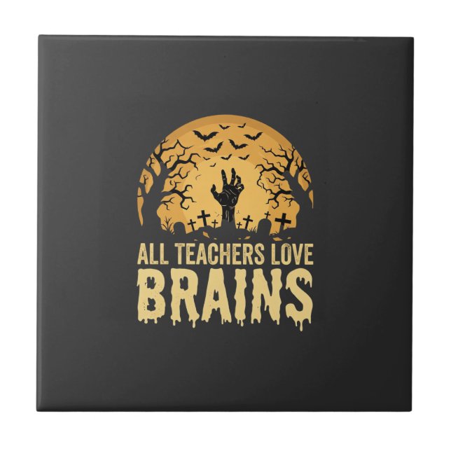 Azulejo De Cerâmica Cérebros de Professor de Halloween (Frente)