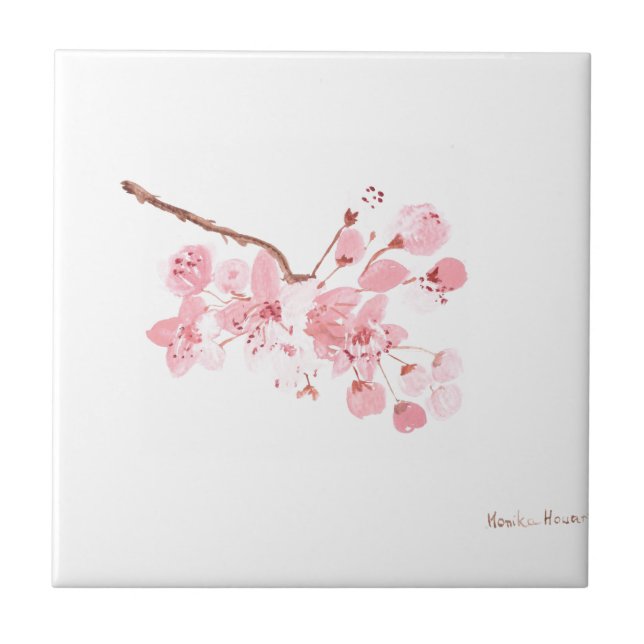 Azulejo De Cerâmica Cereja florada cor-de-rosa sakura japonês (Frente)