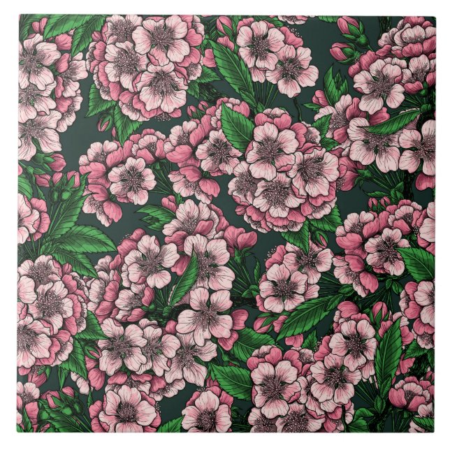 Azulejo De Cerâmica Cereja floresce 2 (Frente)
