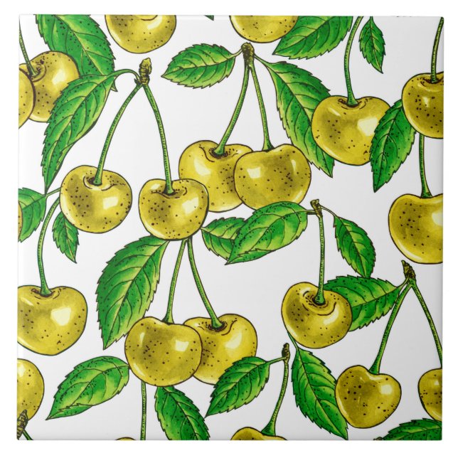 Azulejo De Cerâmica Cerejas amarelas em branco (Frente)