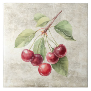 Azulejo De Cerâmica Cerejas Aquarela Rústica