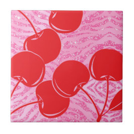 Azulejo De Cerâmica Cerejas de Zebra com Brilho Rosa Vermelho