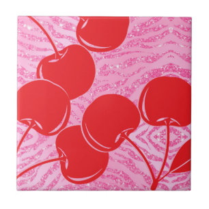 Azulejo De Cerâmica Cerejas de Zebra com Brilho Rosa Vermelho