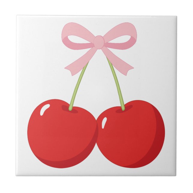 Azulejo De Cerâmica Cerejas Vermelhas com Arco Rosa Coquette Chic (Frente)