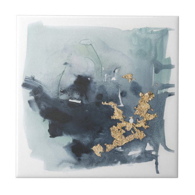 Azulejo De Cerâmica Ceruleano e Dourado (Frente)