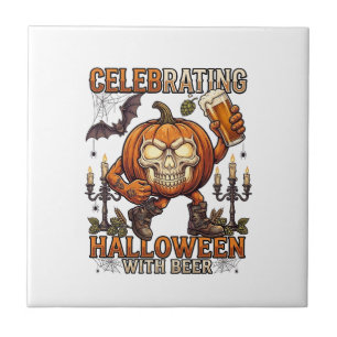 Azulejo De Cerâmica Cerveja de Halloween Crânio Abóbora Morcego Vela