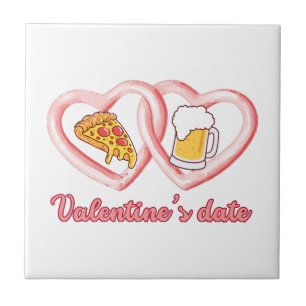 Azulejo De Cerâmica Cerveja de pizza de data de dia de os namorados